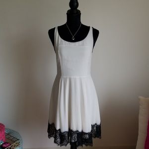 Express white dress with black lace trim